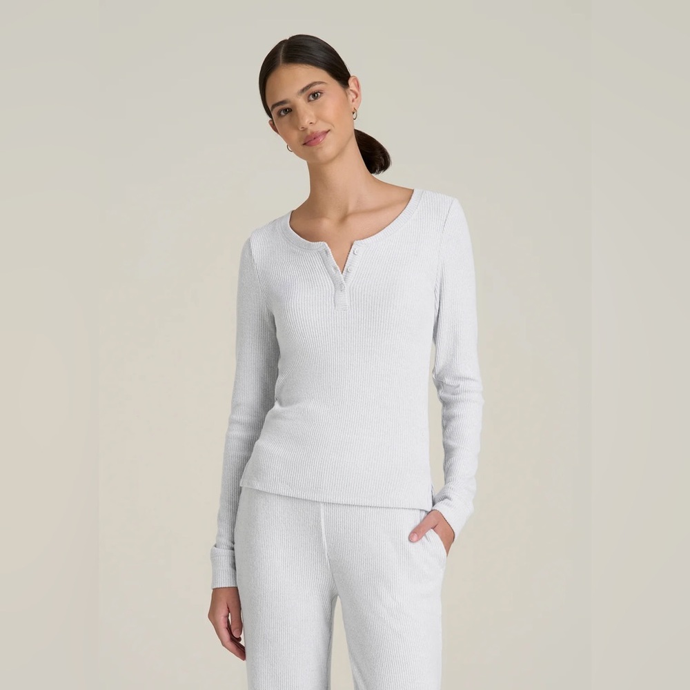 American Tall ribbed henley top in soft tri-blend fabric.